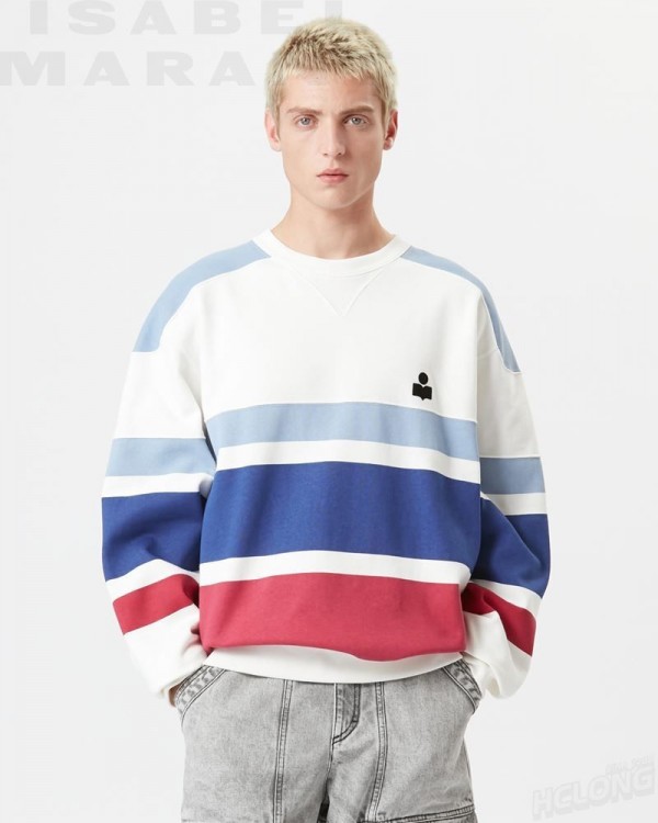 ★【Isabel Marant】★Meyoan Striped Logo Sweatshir.t Blue★ Affordable Deals on Isabel Marant Meyoan Striped Logo