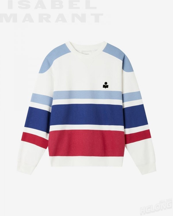 ★関税込★Isabel Marant★Meyoan Striped Logo Sweatshirt Blue Affordable Deals on Isabel Marant Meyoan Striped Logo