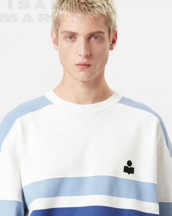 ★関税込★Isabel Marant★Meyoan Striped Logo Sweatshirt Blue Affordable Deals on Isabel Marant Meyoan Striped Logo