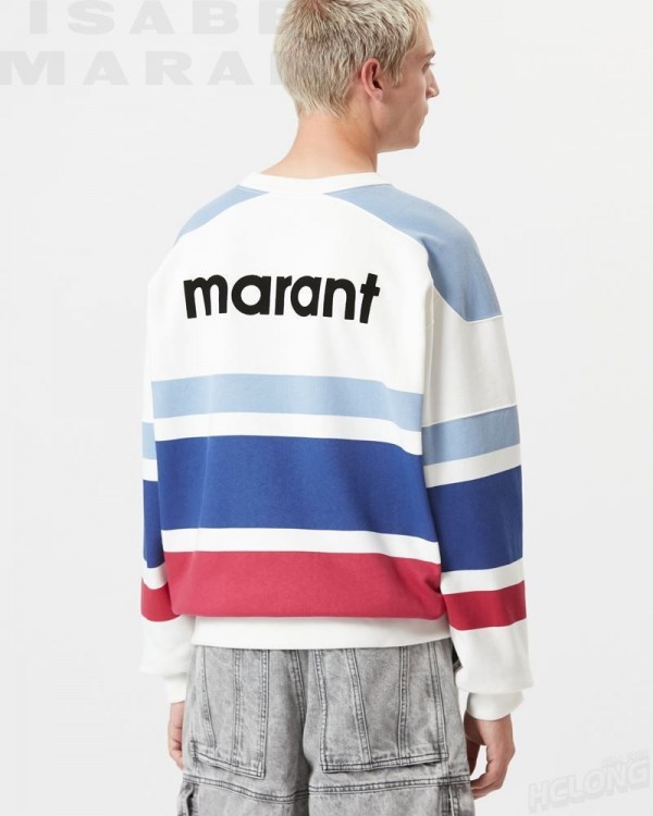 ★【Isabel Marant】★Meyoan Striped Logo Sweatshir.t Blue★ Affordable Deals on Isabel Marant Meyoan Striped Logo